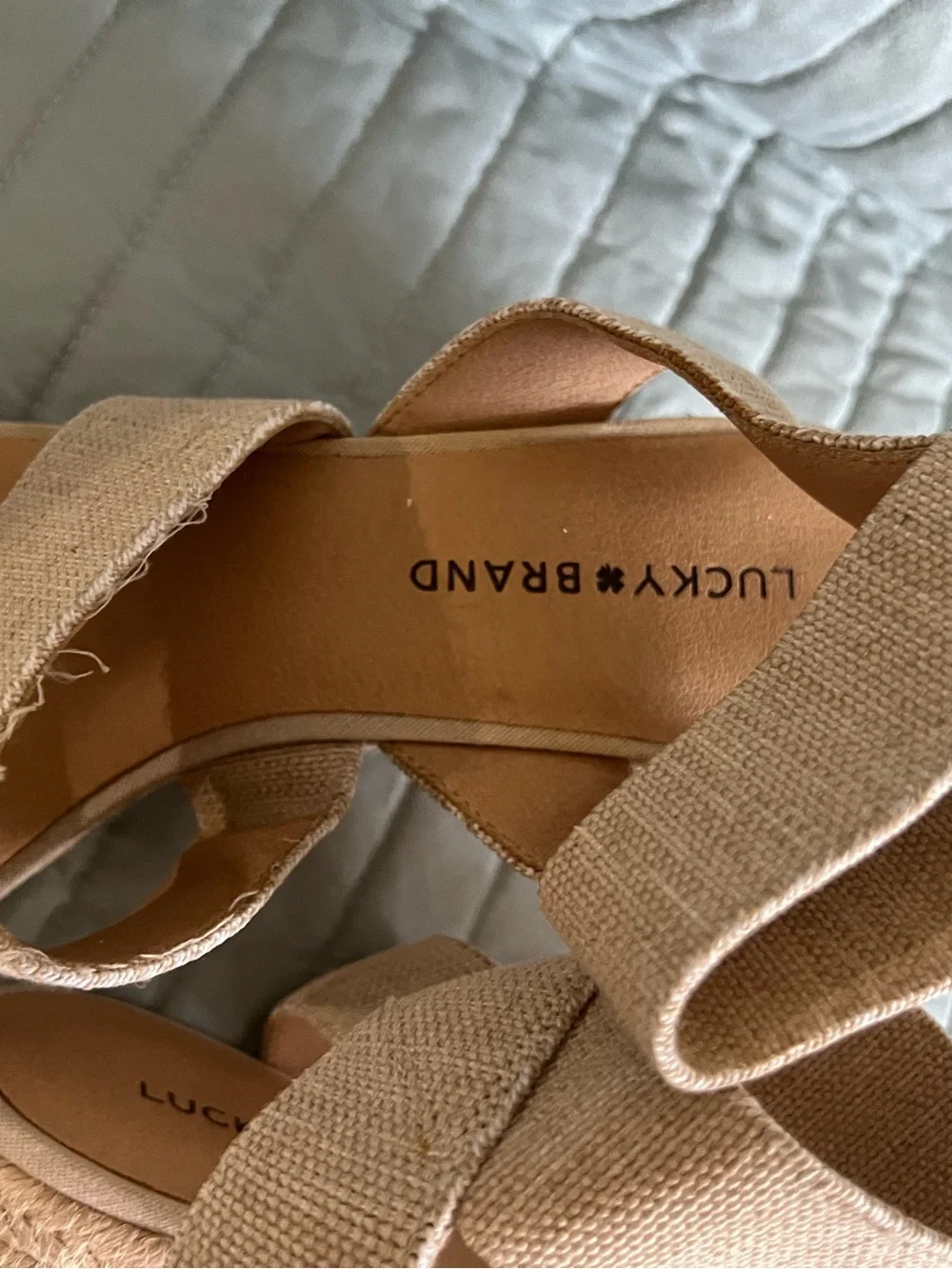 Lucky Brand Beige Canvas Espadrille Wedge Sandals